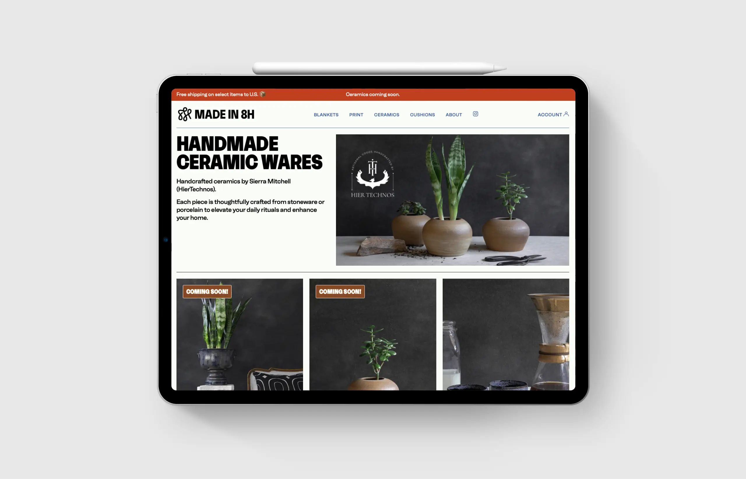 the shop page showing ceramics