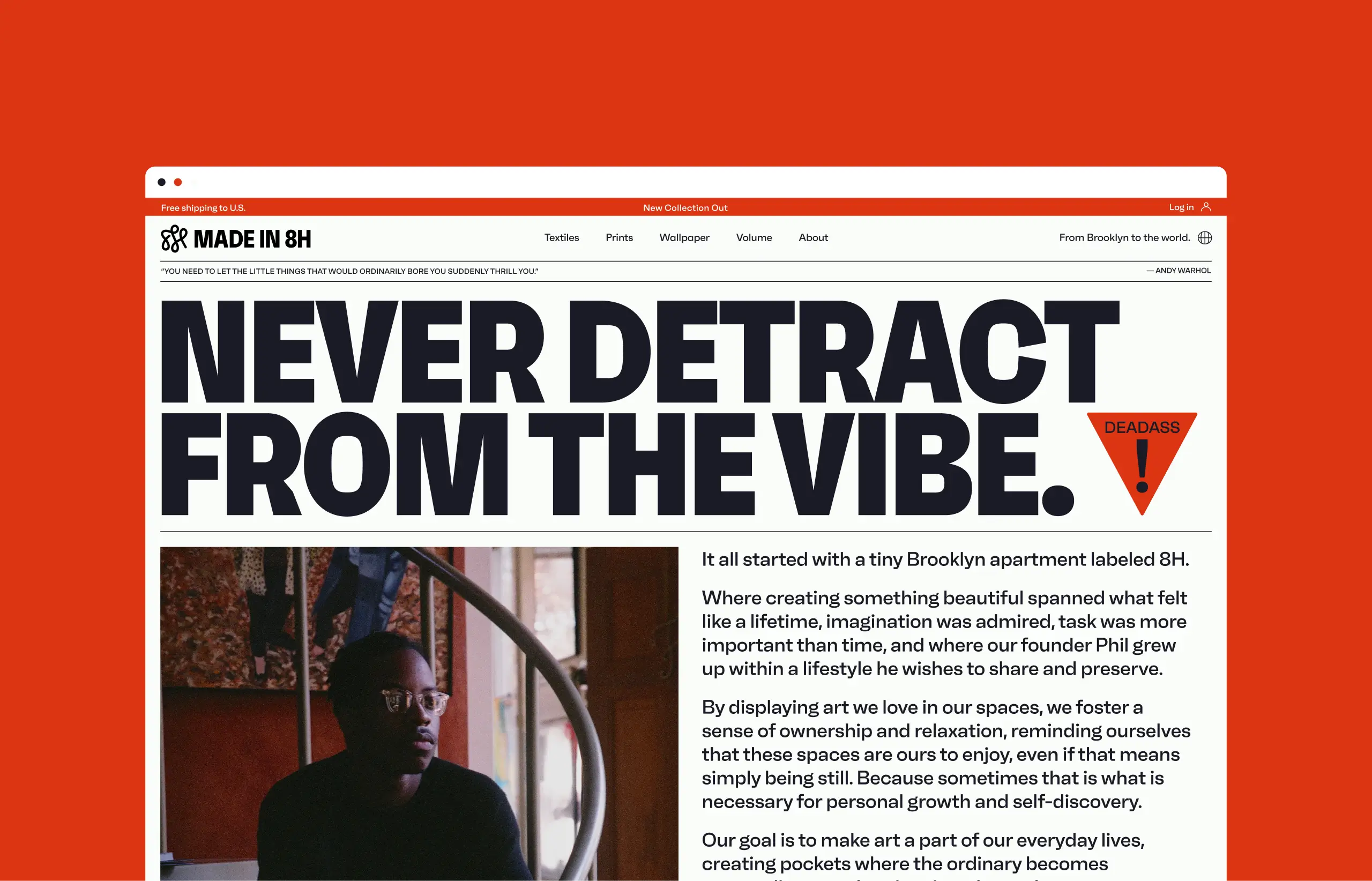 about page screen shot featuring the slogan, "never detract from the vibe. Deadass" which is slang for seriously
